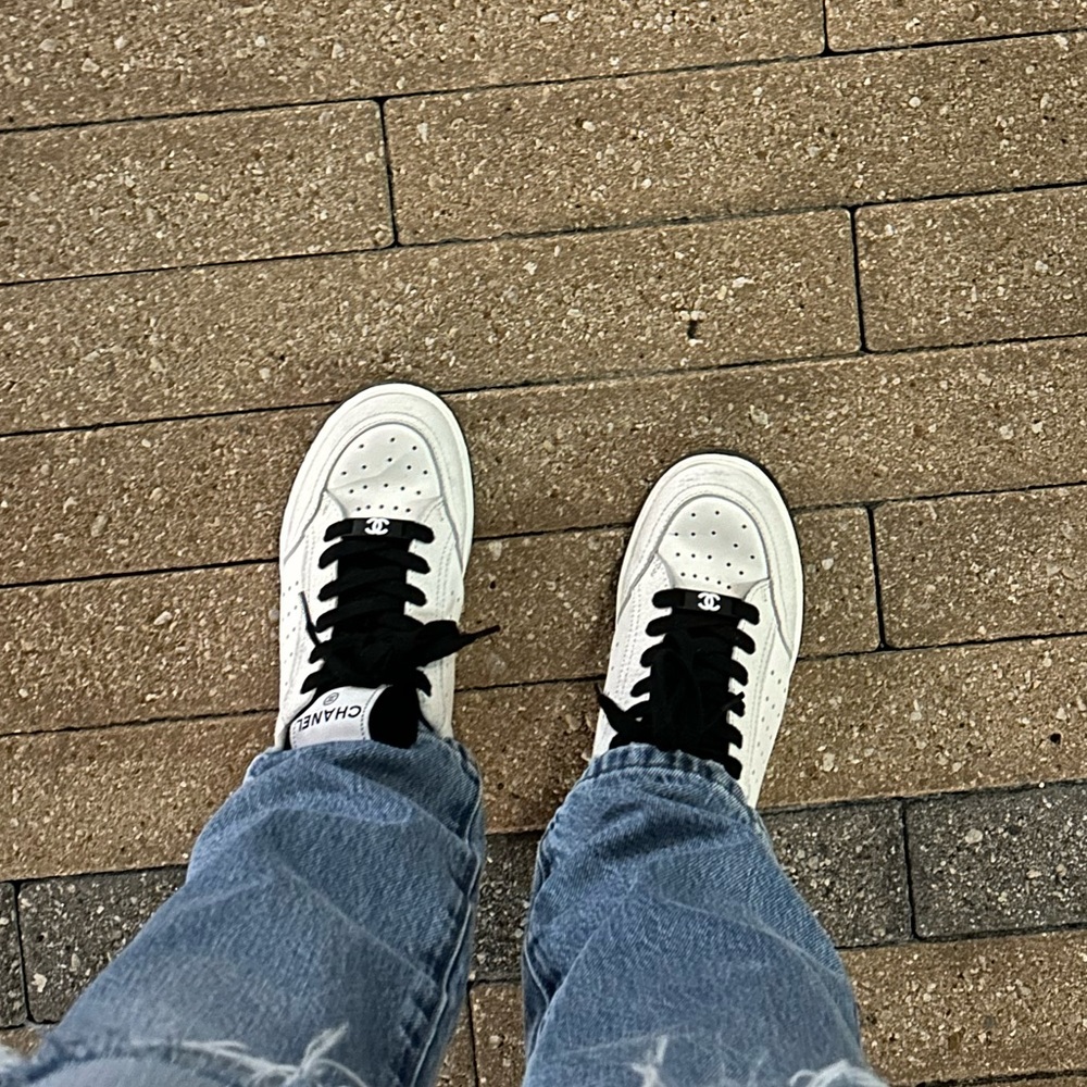 Chanel white and black flat sneakers